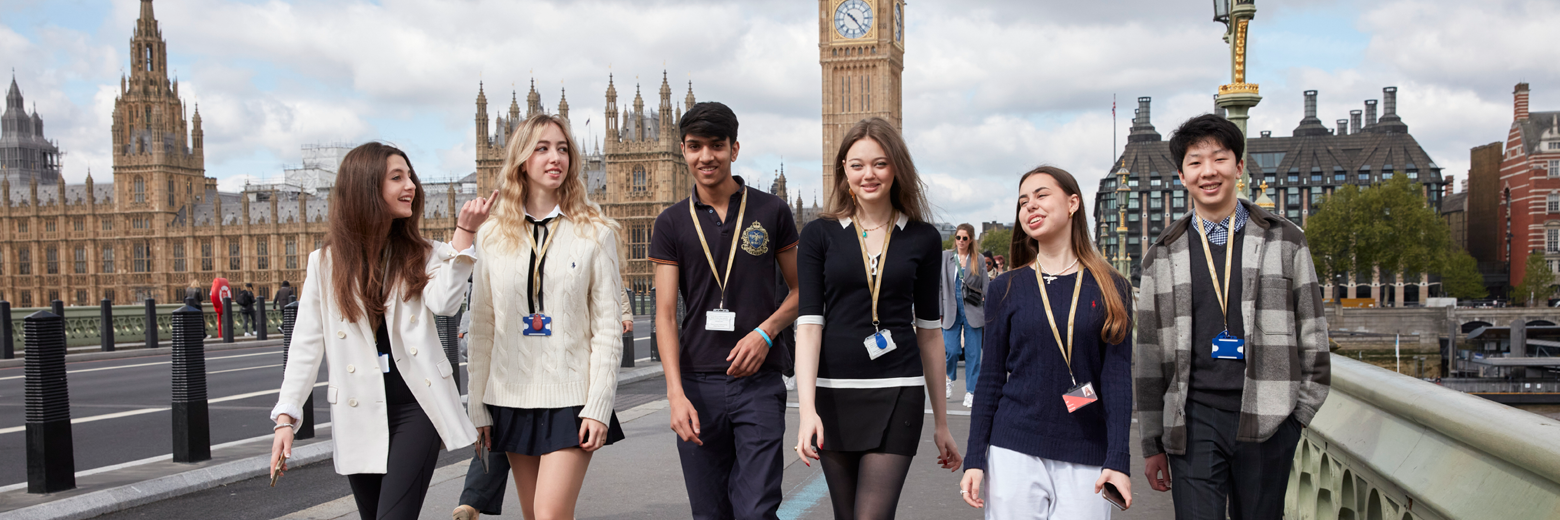 DLD College London Students Walking Across Westminster Bridge In London